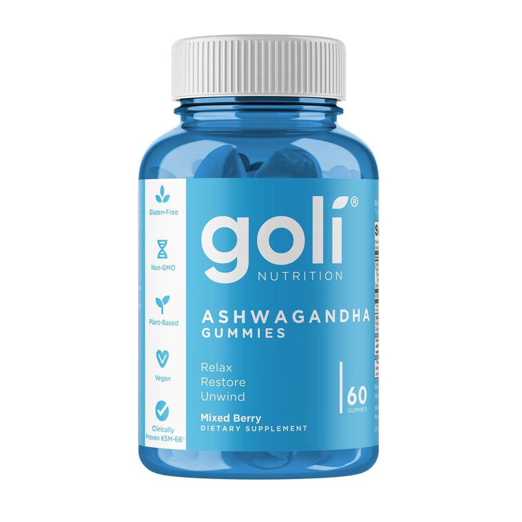 Hộp đựng Kẹo dẻo nhân sâm Goli Ashwagandha Gummies 60 viên của Mỹ.