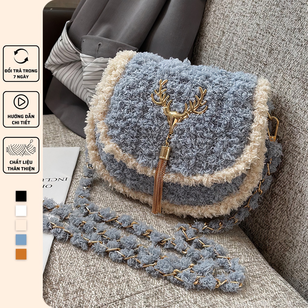 Túi handmade tự đan, túi đeo chéo dáng yên ngựa thời trang Hàn Quốc - Bộ phụ kiện đầy đủ LX502