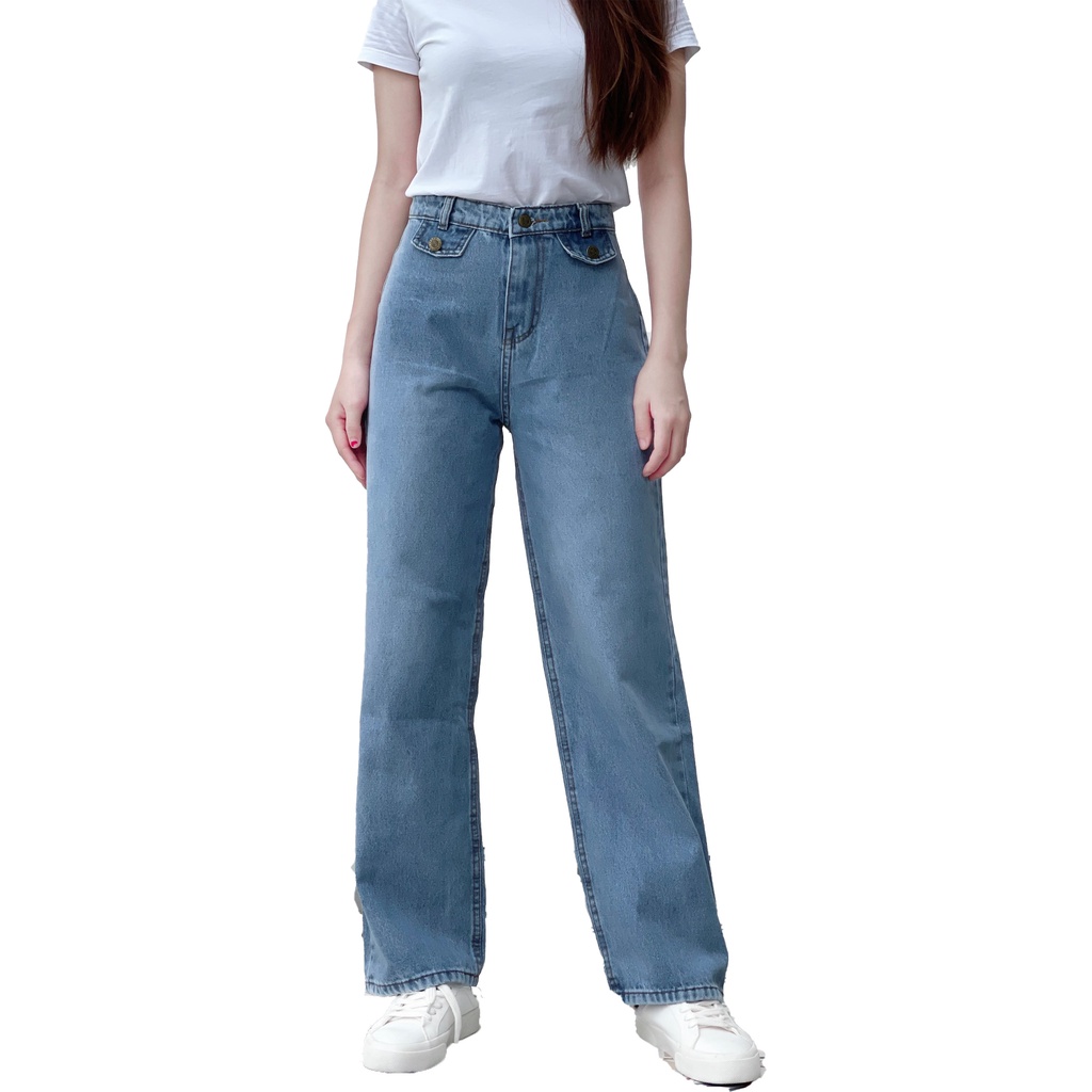 Quần jeans nữ dài ống suông có túi trẻ trung 4YOUNG QJ9