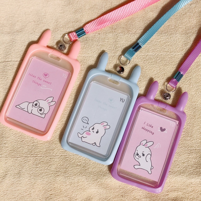 Dây đeo thẻ học sinh, sinh viên viền silicon tai thỏ cute
