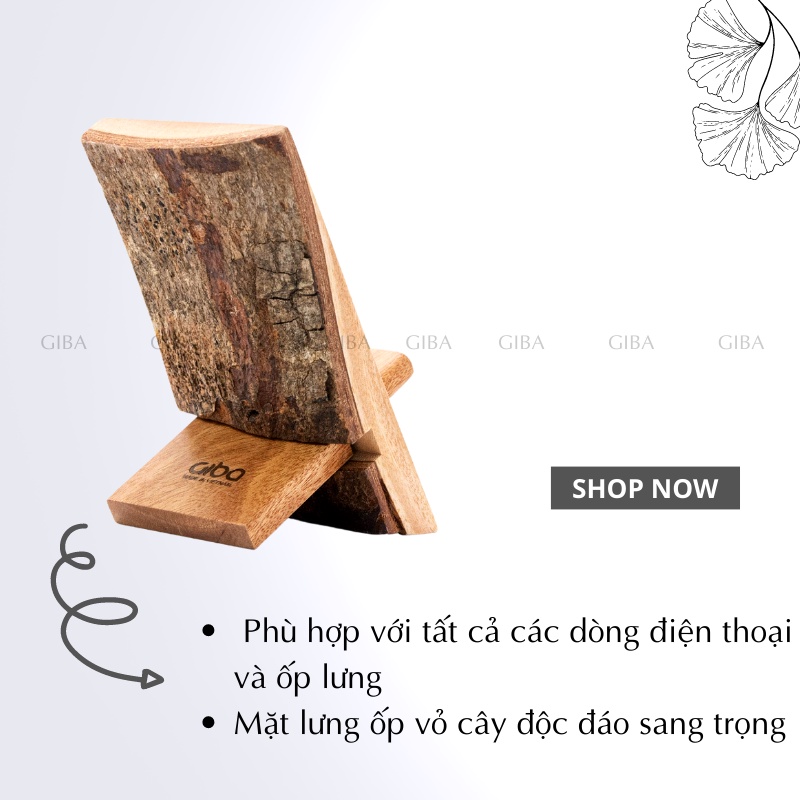 Đế điện thoại, giá đỡ máy tính bảng lưng vỏ gỗ cao cấp, độc đáo làm từ gỗ tự nhiên