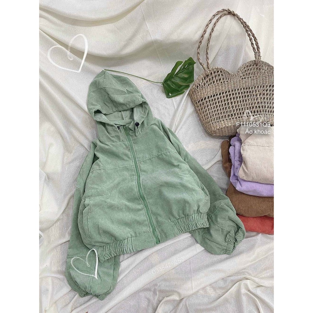 Áo khoác nhung tăm có nón kéo khóa tay dài bo thời trang!