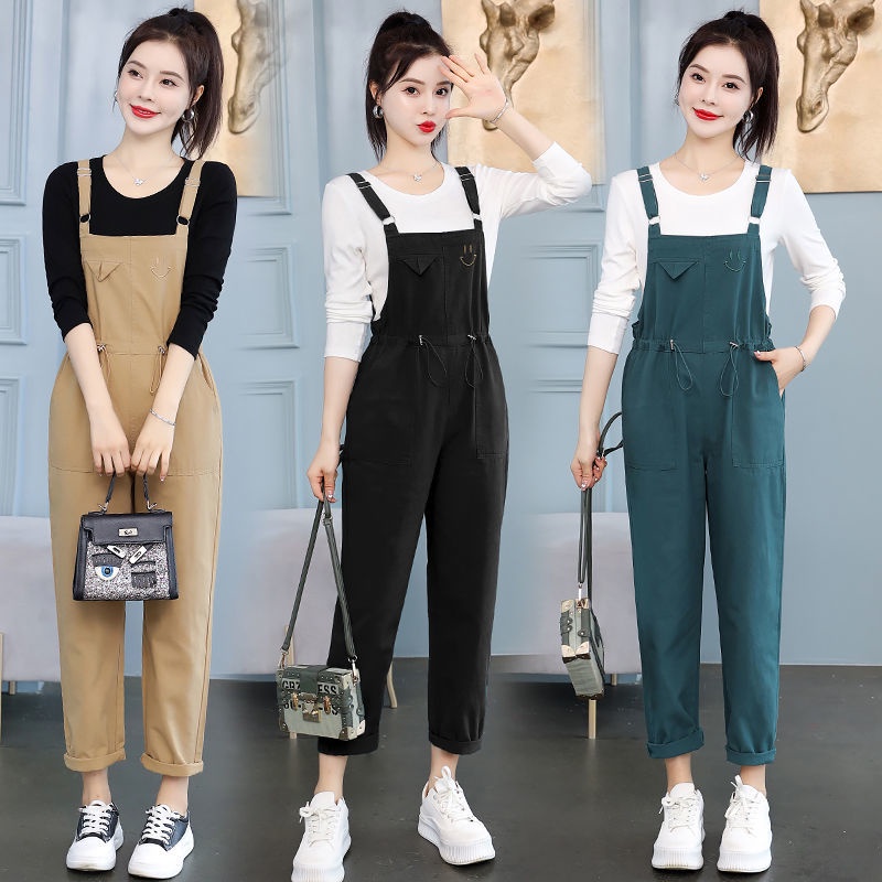 [Qianyi] 2022 new western style khaki suspender pants women's slimming spring and autumn straight pants age-reducing suspender two-piece suit | BigBuy360 - bigbuy360.vn