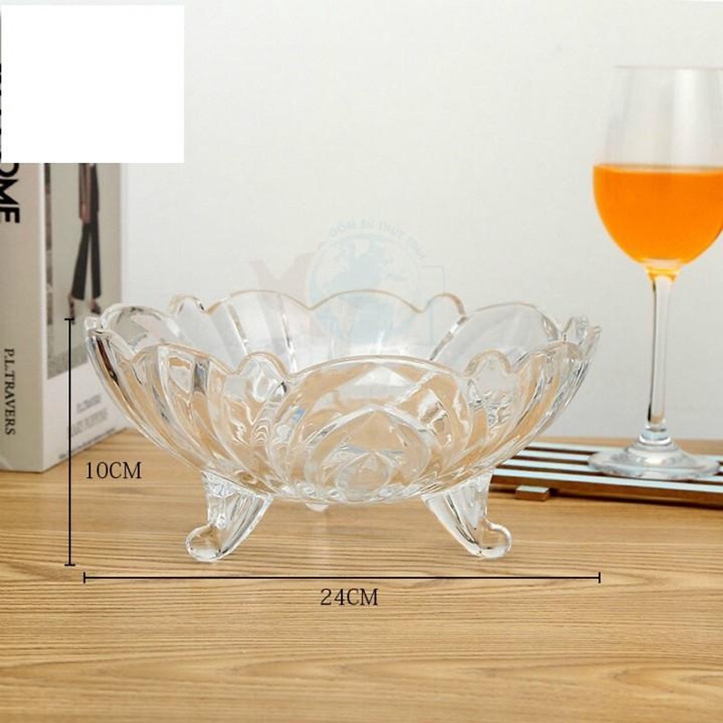 Dĩa 3 Chân Thủy Tinh Cao Cấp Đựng Hoa Quả, Chân Trâu, Trộn Salat Tiện Lợi