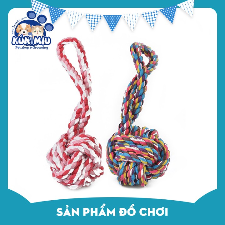 Đồ chơi bóng dây thừng cỡ nhỏ cho chó gặm Kún Miu kích cỡ 6.5*22cm nhiều màu sắc