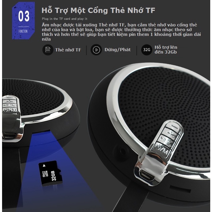 Loa Bluetooth Mini Nghe Nhạc Hay Cầm Tay Nhỏ Gọn Có Móc Treo Giá Rẻ Hỗ Trợ Thẻ Nhớ Cổng 3.5mm - Gutek BS119