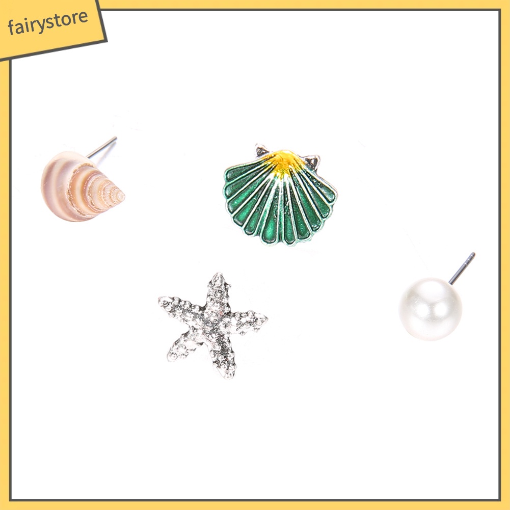Set 4 Khuyên Tai Hình Vỏ Sò / Sao Biển Xinh Xắn Dành Cho Nữ