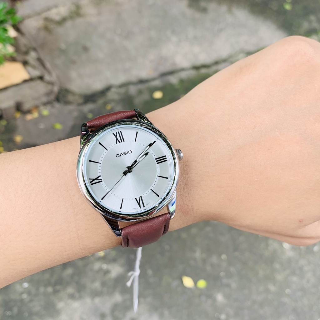 Đồng hồ nam dây da Casio MTP V005L Mặt số la mã Đen-Trắng-Xanh Bảo hành 1 năm Hyma watch