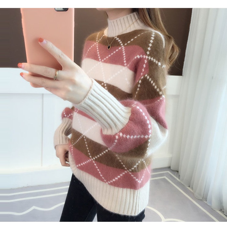 Áo len nữ phối 3 màu đẹp mắt