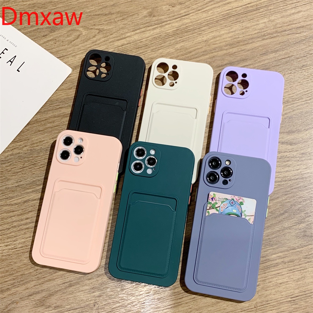 Silicone Ốp Điện Thoại Silicon Màu Trơn Mặt Nhám Chống Sốc Kèm Ngăn Đựng Thẻ Cho Iphone Xr Xs Max 7 8 Plus Se 2020