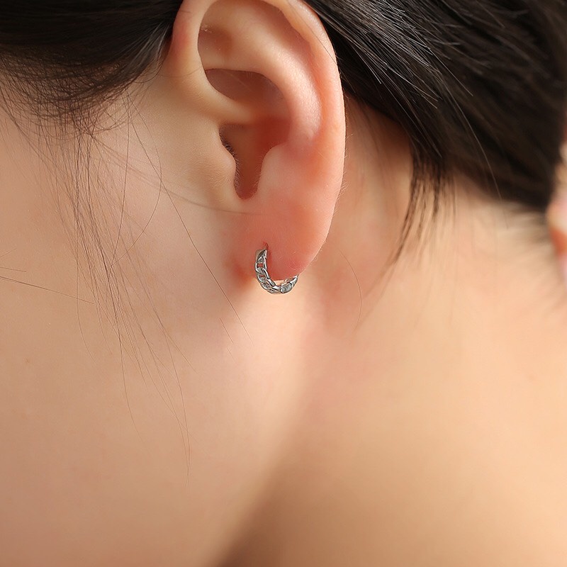 Bông tai nữ bạc 925 kiểu dáng khuyên tai mắt xích cá tính dạng bấm ôm sát tai-AURASILVER-KT40