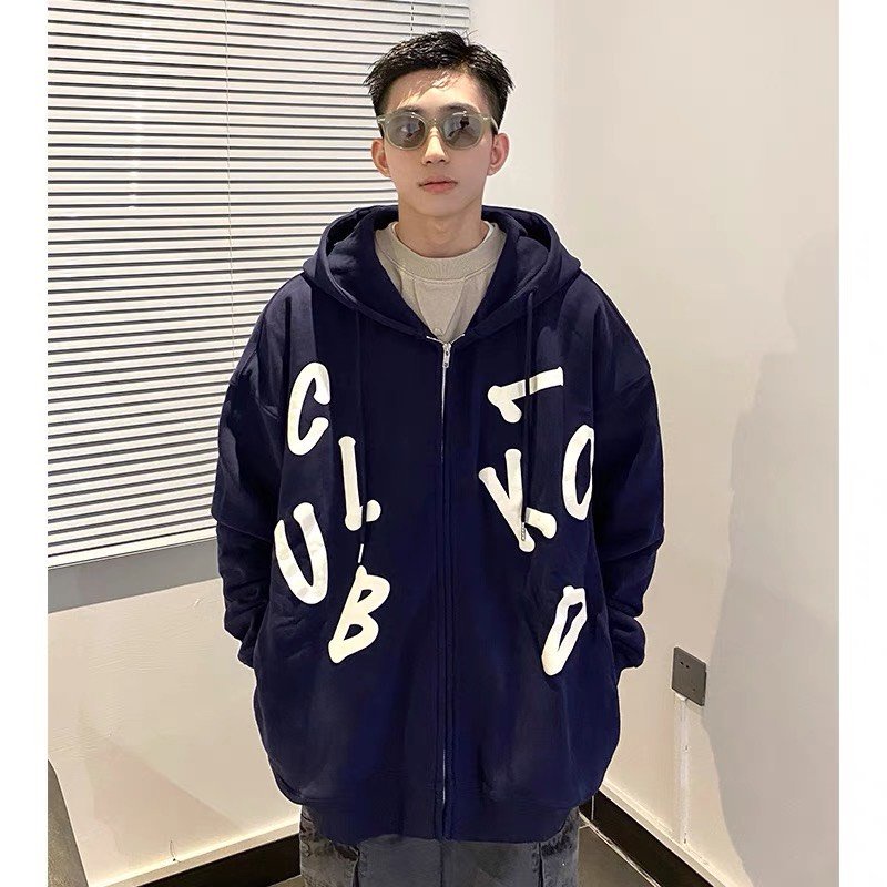 Áo Khoác dây kéo In chữ nổi 3 màu xinh Hồng/Xanh dương/Xanh đen Unisex nam nữ siêu đẹp (hình thật) tại TOP STORE