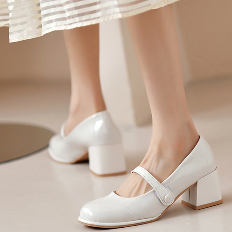 IELGY Giày Cao Gót Bằng Da Phong Cách Retro Pháp Thanh Lịch Dành Cho Nữ