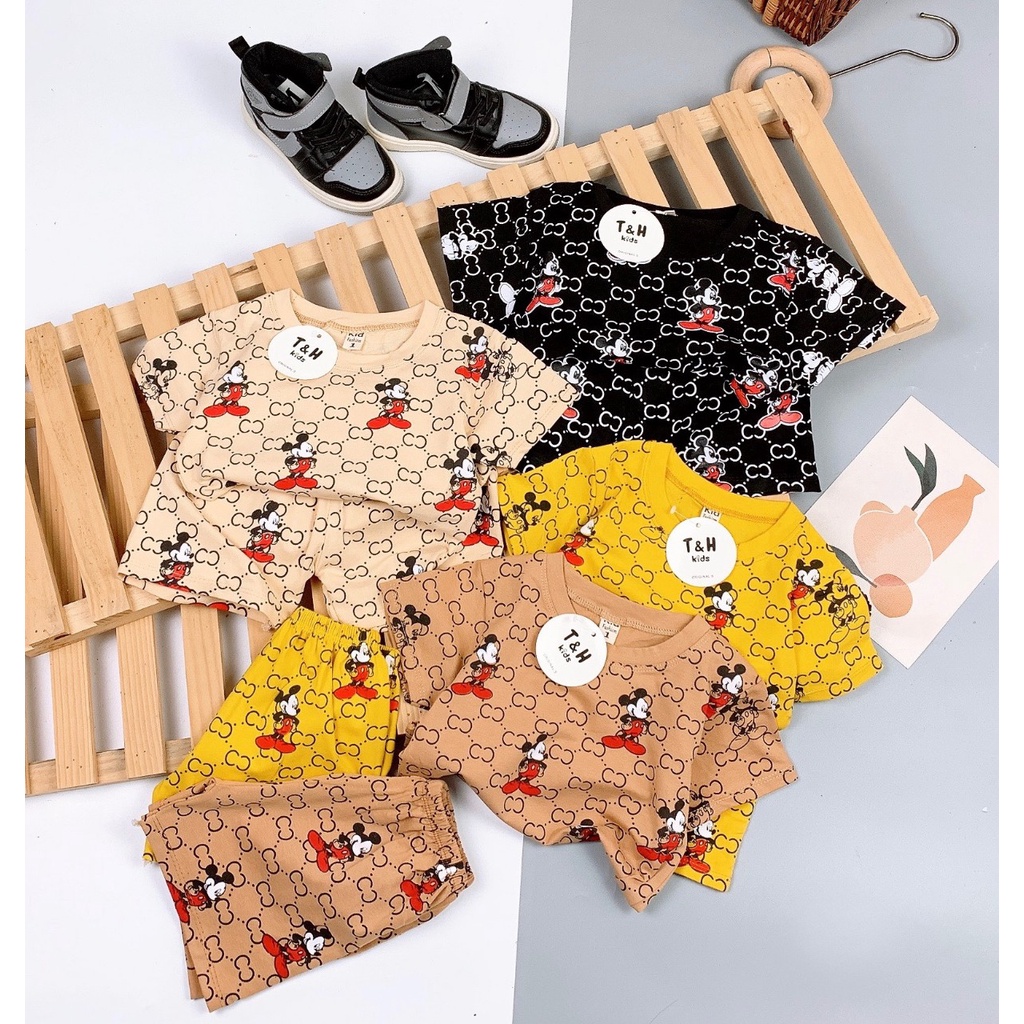 Bộ quần áo bé trai Áo phông cộc tay và quần đùi họa tiết mickey - Đồ bộ bé trai hè 2022 size 7-18 kg, SUN KID'S