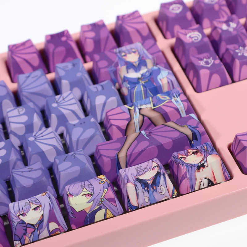 Keqing keycaps Cherry Profile anime Genshin Impact theme PBT Dye thăng hoa bàn phím cơ học keycap 108 phím