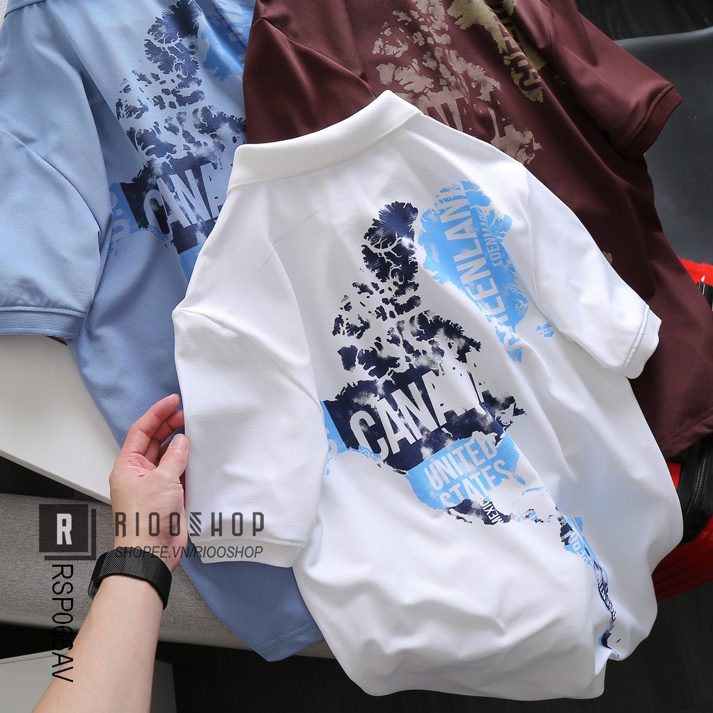 Áo thun nam polo ngắn tay đẹp from rộng họa tiết cực chất RSP066AV - áo phông nam có cổ Riooshop | BigBuy360 - bigbuy360.vn