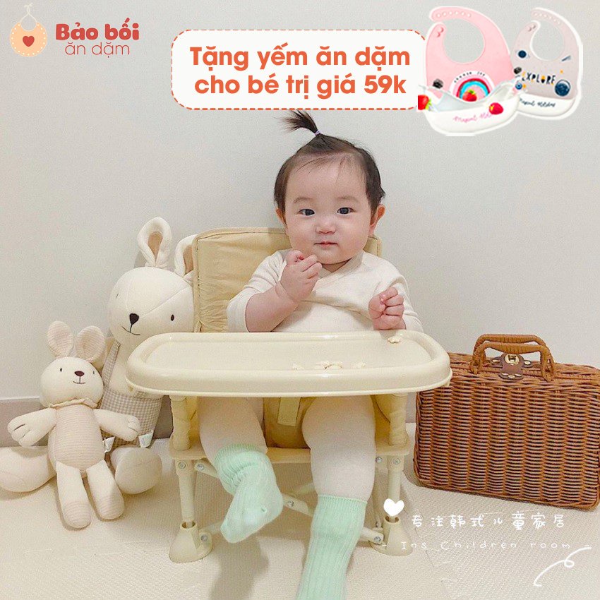 Ghế ăn dặm gấp gọn HOO BOOSTER Hàn Quốc mẫu mới nhất - có tem vàng chuẩn Hàn - màu kem cực đẹp