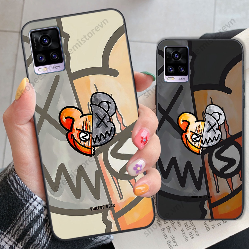 Ốp lưng Vivo V20 hình kaws, kith, bear brick nổi 3D phong cách độc đáo
