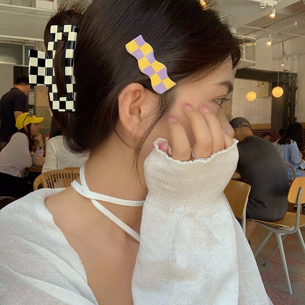 Kẹp Tóc Họa Tiết Sọc Caro Phong Cách Hàn Quốc Thời Trang Dành Cho Nữ