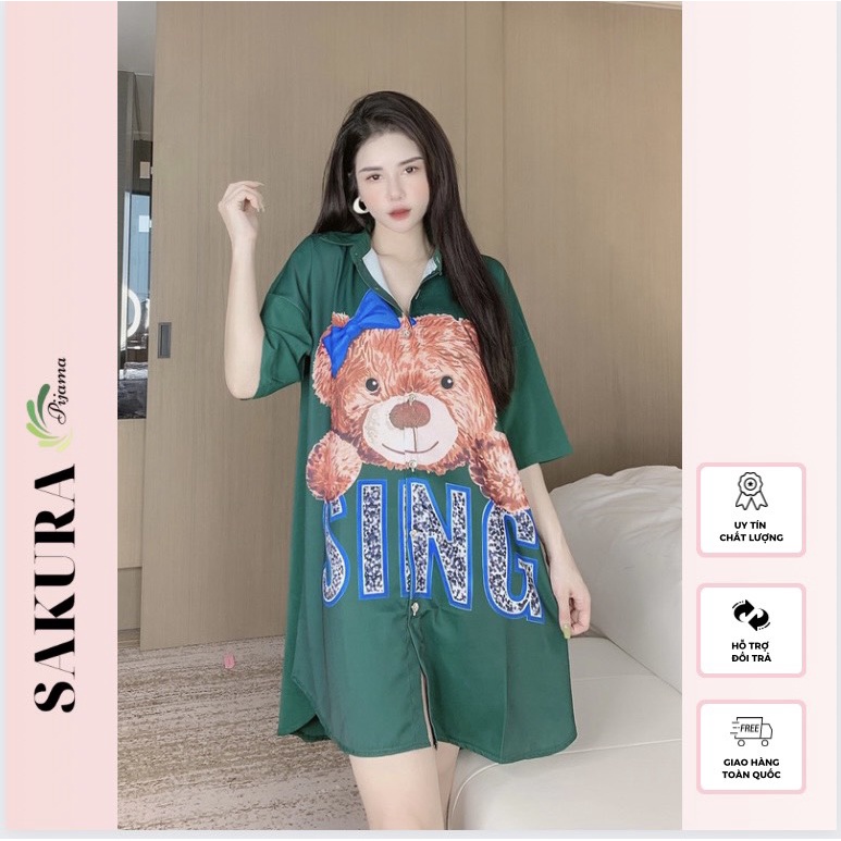 Váy sơ mi thiết kế dáng dài xinh đẹp lụa ngủ cao cấp SAKURA MK