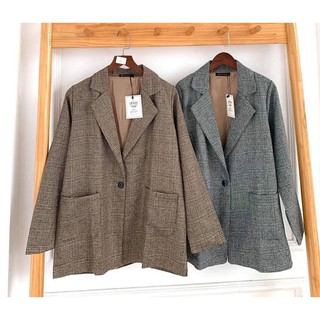 (Sẵn) Áo khoác dạ blazer 2 lớp chất dạ mềm mịn siêu đẹp 2 màu Nâu / Xám