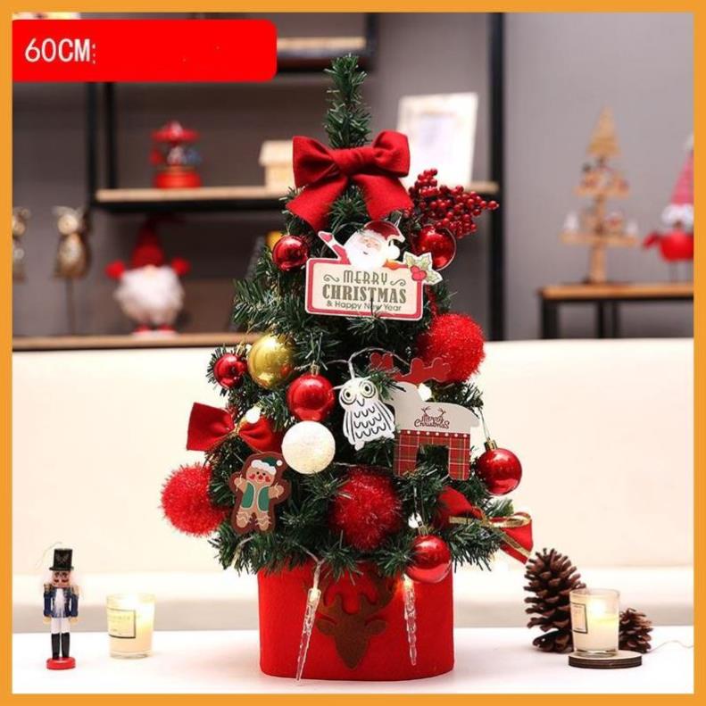 Cây thông noel mini, cây thông noel để bàn, Merry Christmas kèm phụ kiện + đèn