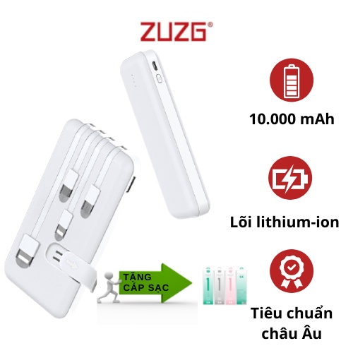 Sạc dự phòng 10000mah mini ZUZG lõi Lithium chính hãng J03