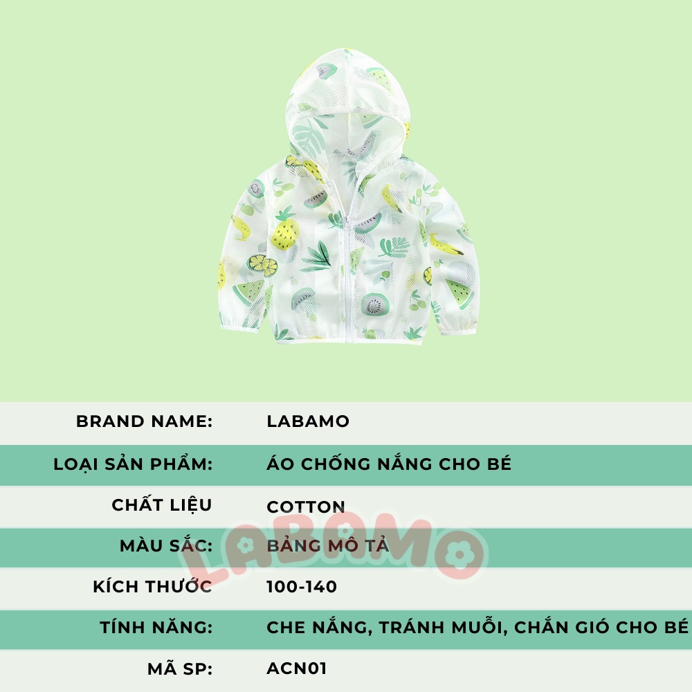Áo chống nắng cho bé thông hơi có mũ chống tia uv cao cấp LABAMO