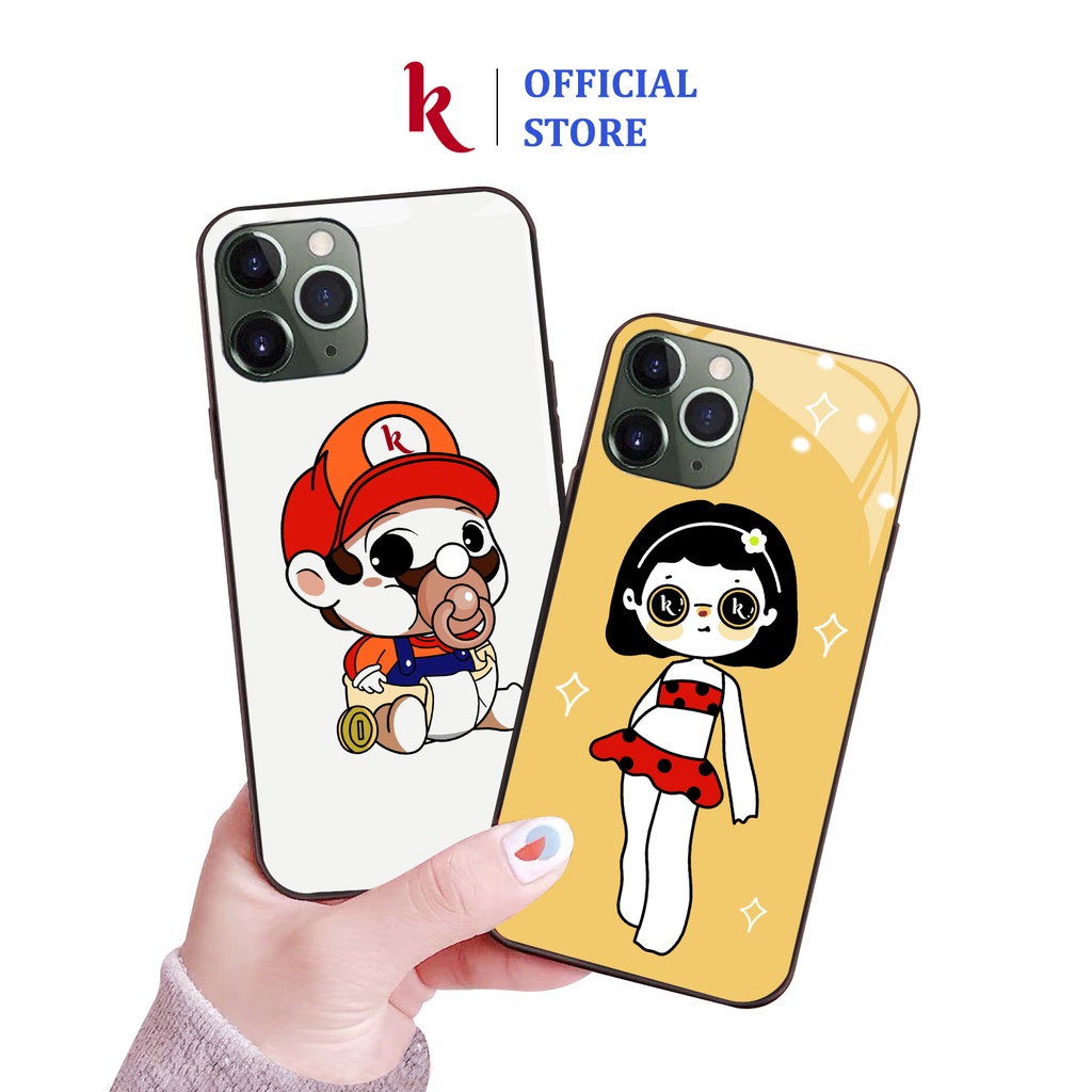 Ốp lưng iphone kính cặp đôi 1k case 14plus 14 pro max 13 12 promax 11 mini 6 6s 7 8 plus x xr xs Se