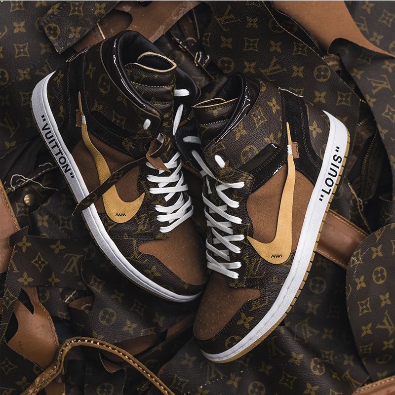 Giày thể thao JD1 LV cao cổ mới 2022, Giày sneaker Jordan 1 mix LV bản mới nam nữ FullBoxBill