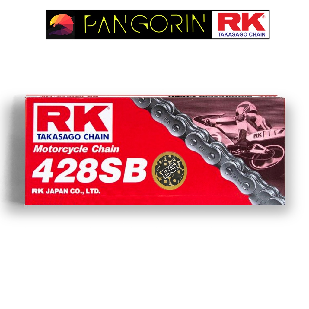 Sên xe máy RK Takasago Chain mã BG-428-SB, màu vàng đen, không phốt cao su, kích thước 9 ly - 428, 124 / 132 mắc sên