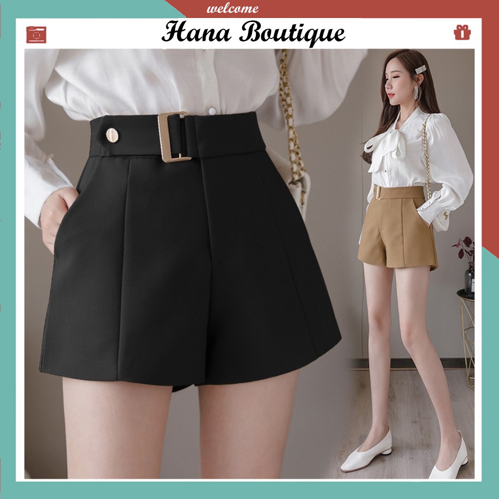 Quần short nữ HANA khuyên chữ D cạp cao shorts vải cao cấp phong cách Hàn Quốc - QS006