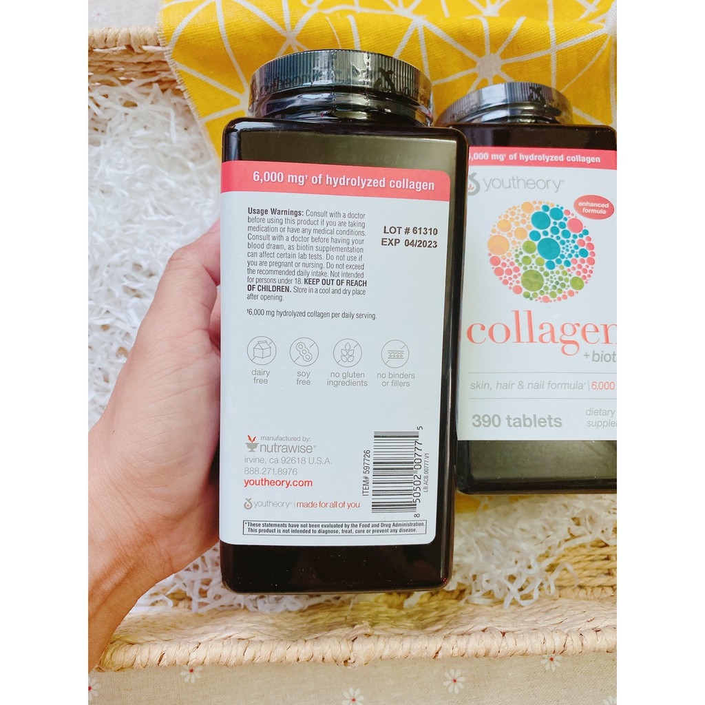 [CHÍNH HÃNG] COLLAGEN BIOTIN CỦA YOUTHEORY 390 viên - Mỹ