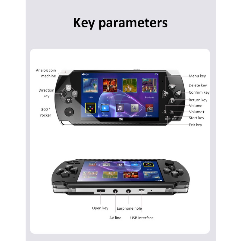 Máy Chơi Game Cầm Tay 4.0 Inch 8Gb Tích Hợp 1500 Trò Chơi Cho Nhiều Bộ Mô Phỏng Máy Chơi Game Điện Tử Cổ Điển X6 Mp3/Mp4/Ebook Tv Out Thiết Bị Chơi Game Di Động Techer