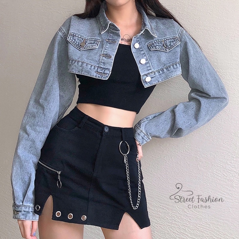 Áo khoác bò denim croptop sexy, cá tính