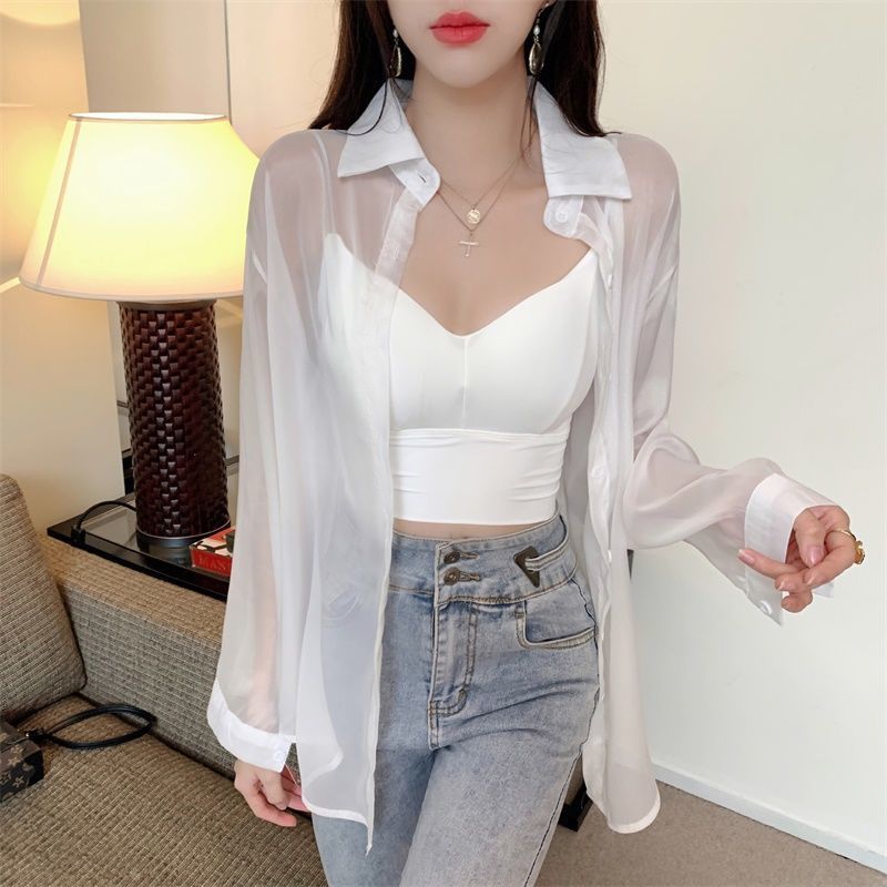 Summer New Korean Fashion Back Slit Lace-up Thin Shirt and Sun-Proof Clothing