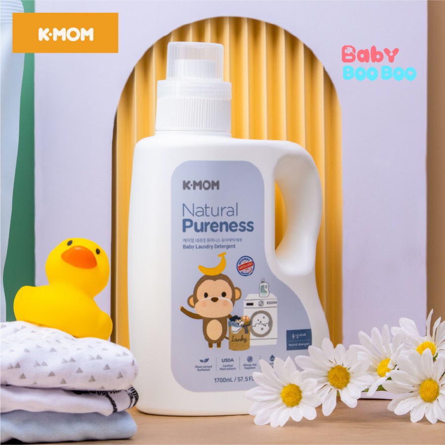 Nước giặt đồ chiết xuất thảo mộc hữu cơ cho bé sơ sinh K-Mom Hàn Quốc túi 1300ml/can 1700ml