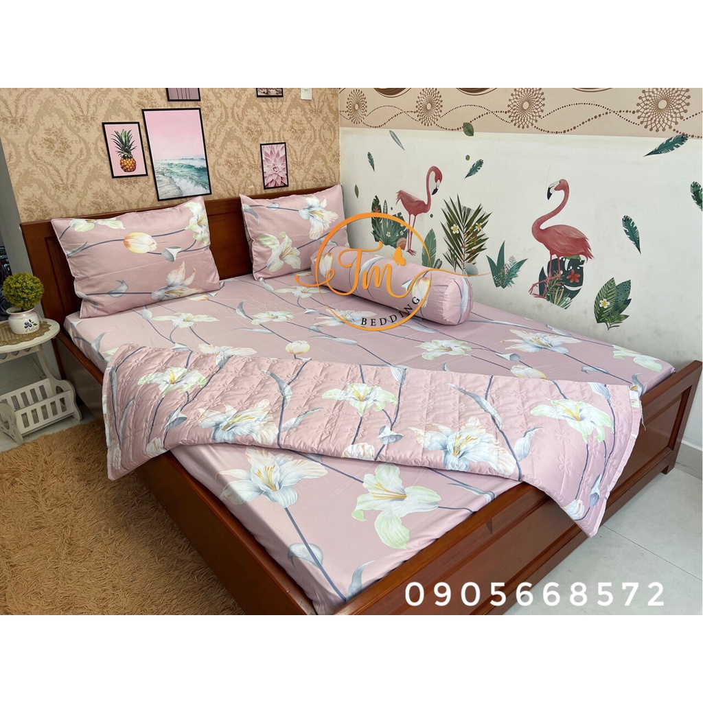 Chăn ga lụa tencel mát mềm mịn họa tiết con hạc siêu xinh | BigBuy360 - bigbuy360.vn