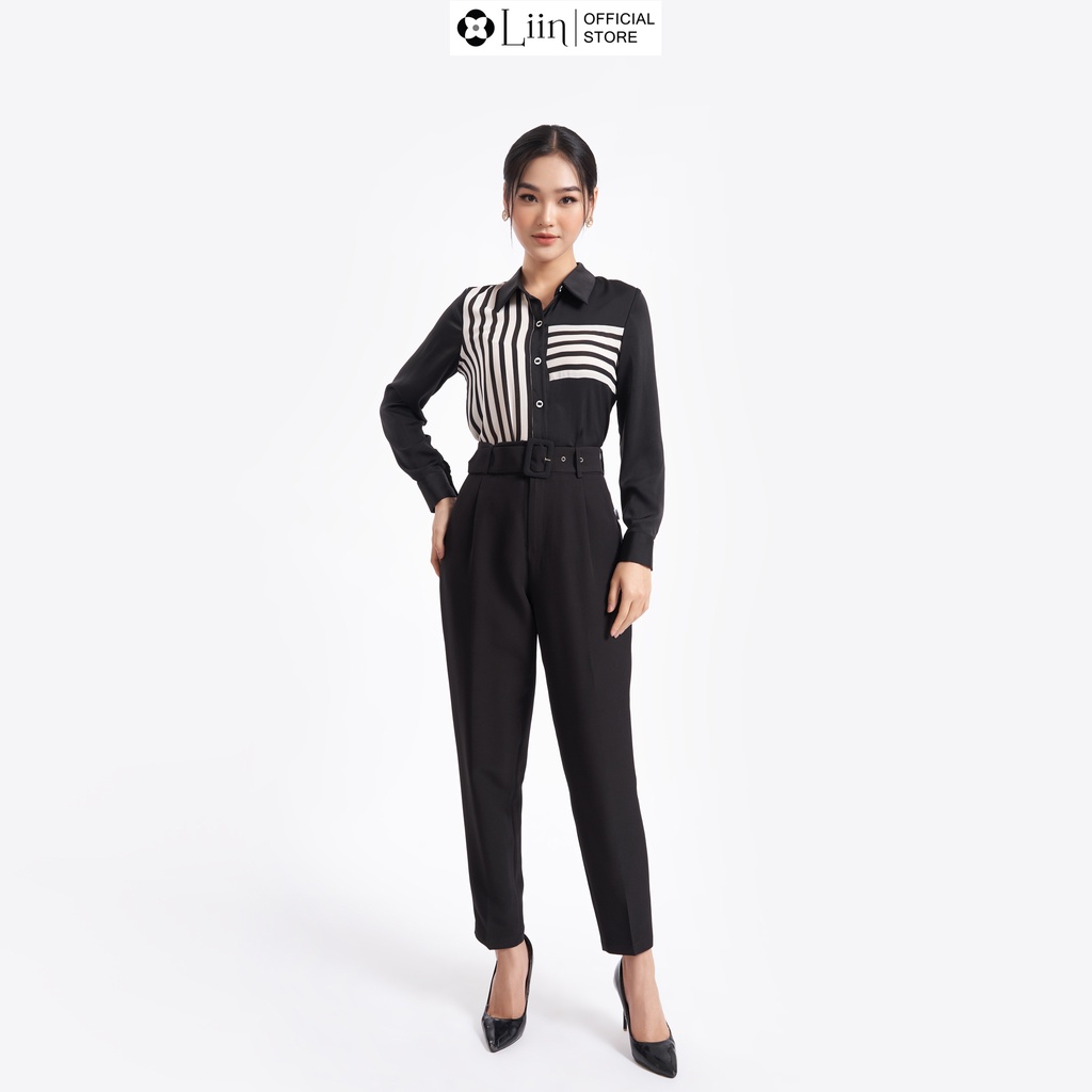 Quần baggy nữ Linbi màu đen kèm đai kiểu dáng thanh lịch, sang trọng Q3197