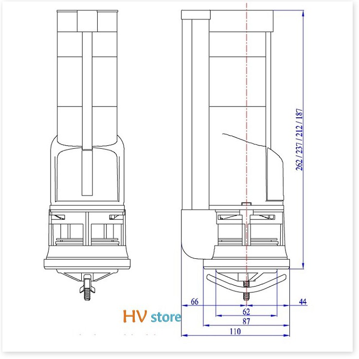 Bộ ruột thay thế cho bồn cầu liền khối 2 nút nhấn, cọc xả cao 19cm