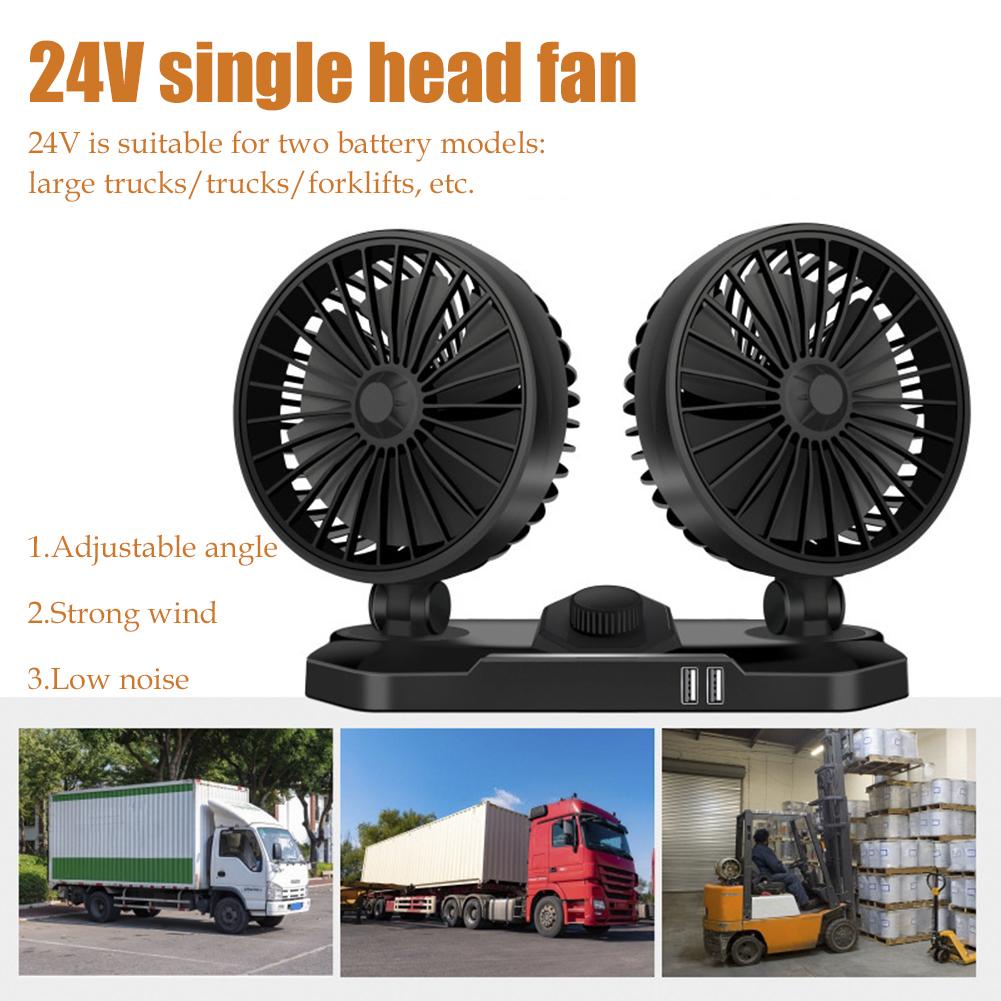 Quạt Gió Mini 12V / 24V Xoay 360 Độ Với Cổng Sạc USB Điện Thoại Cho Xe Hơi