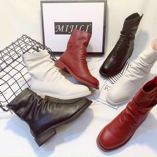 Boots cổ nhăn khoá sau da mềm Fullbox