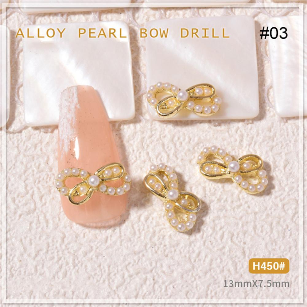 Phụ Kiện Trang Trí Móng Tay Nghệ Thuật Bằng Hợp Kim Hình Nơ Đính Đá Và Ngọc Trai T2X2