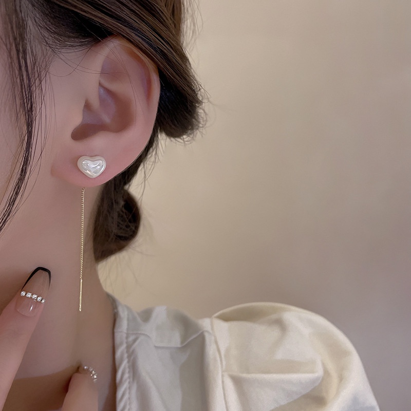 Khuyên Tai Tua Rua Dài Đính Hạt Ngọc Trai Trái Tim Nhiều Màu Chống Thất Lạc Cho Nữ