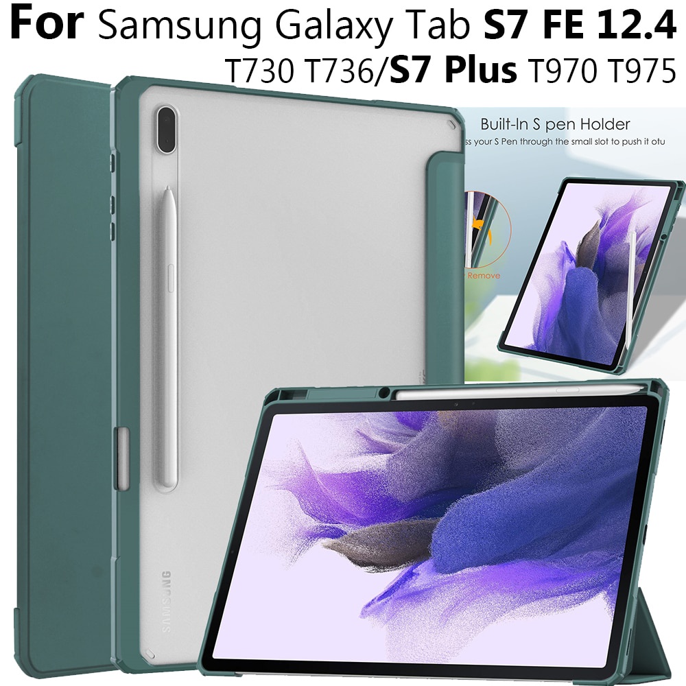 Bao Da Máy Tính Bảng Nắp Gập Tự Động Tắt Mở Màn Hình Thông Minh Kèm Ngăn Đựng Bút Cho Samsung Galaxy Tab S7 Fe T730 T736 Giá Đỡ