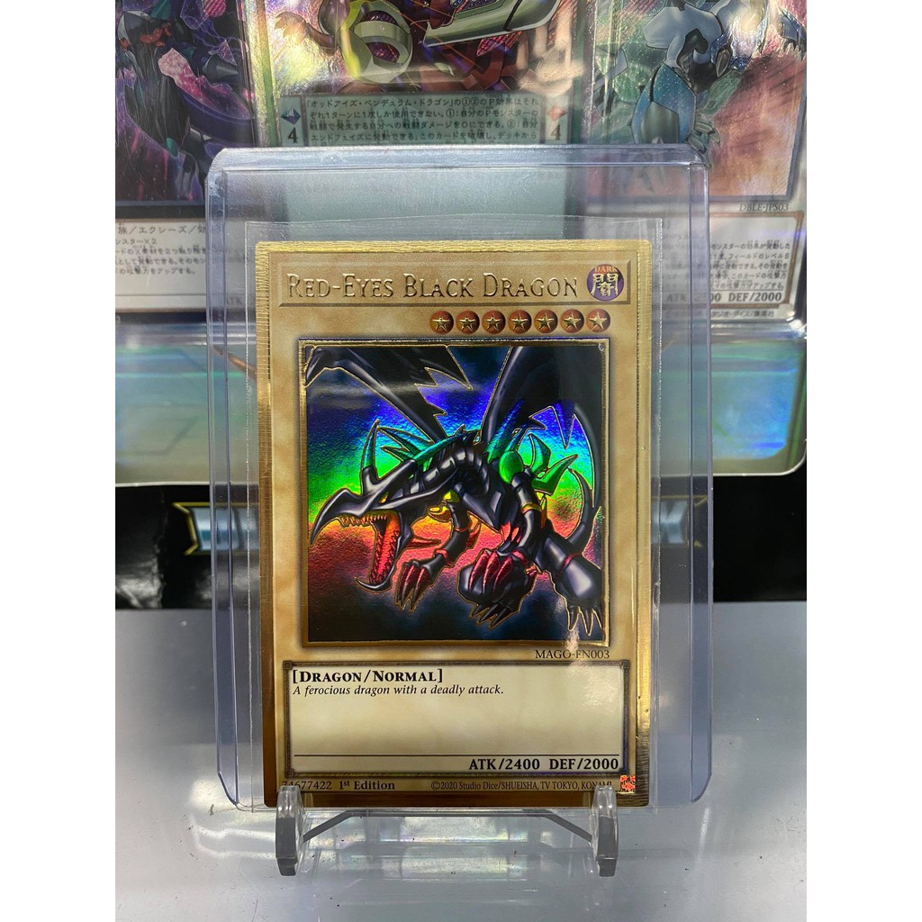 [ Dưa Hấu Yugioh ] Lá bài thẻ bài Red Eyes Black Dragon - Premium Gold Rare - Tặng bọc bài nhựa bảo quản