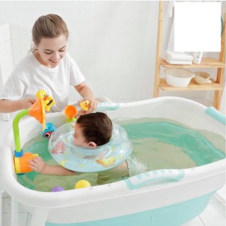 Chậu tắm gấp gọn tiện dụng tặng kèm phao bơi đỡ cổ cho bé yêu