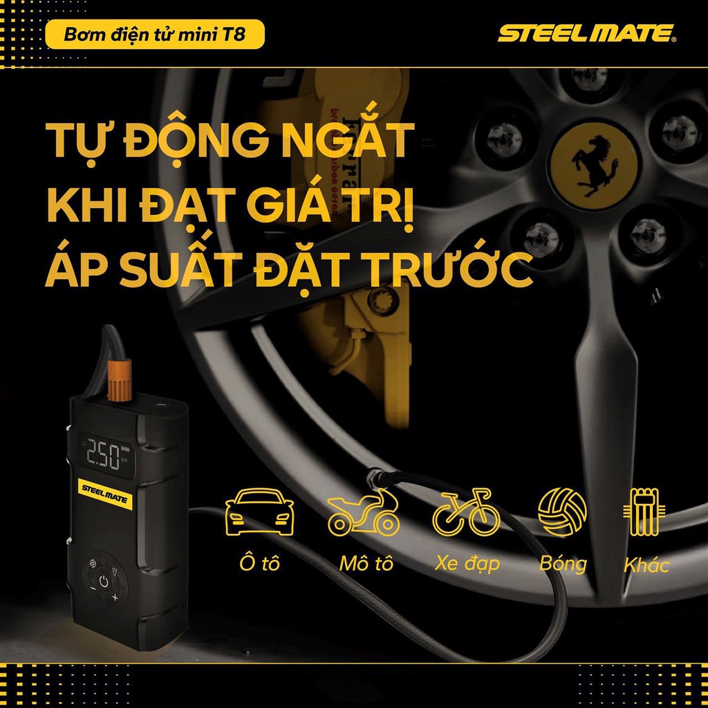 Bơm lốp kiêm kích bình ắc quy Steelmate T8 Pro chính hãng - Bảo hành 3 năm