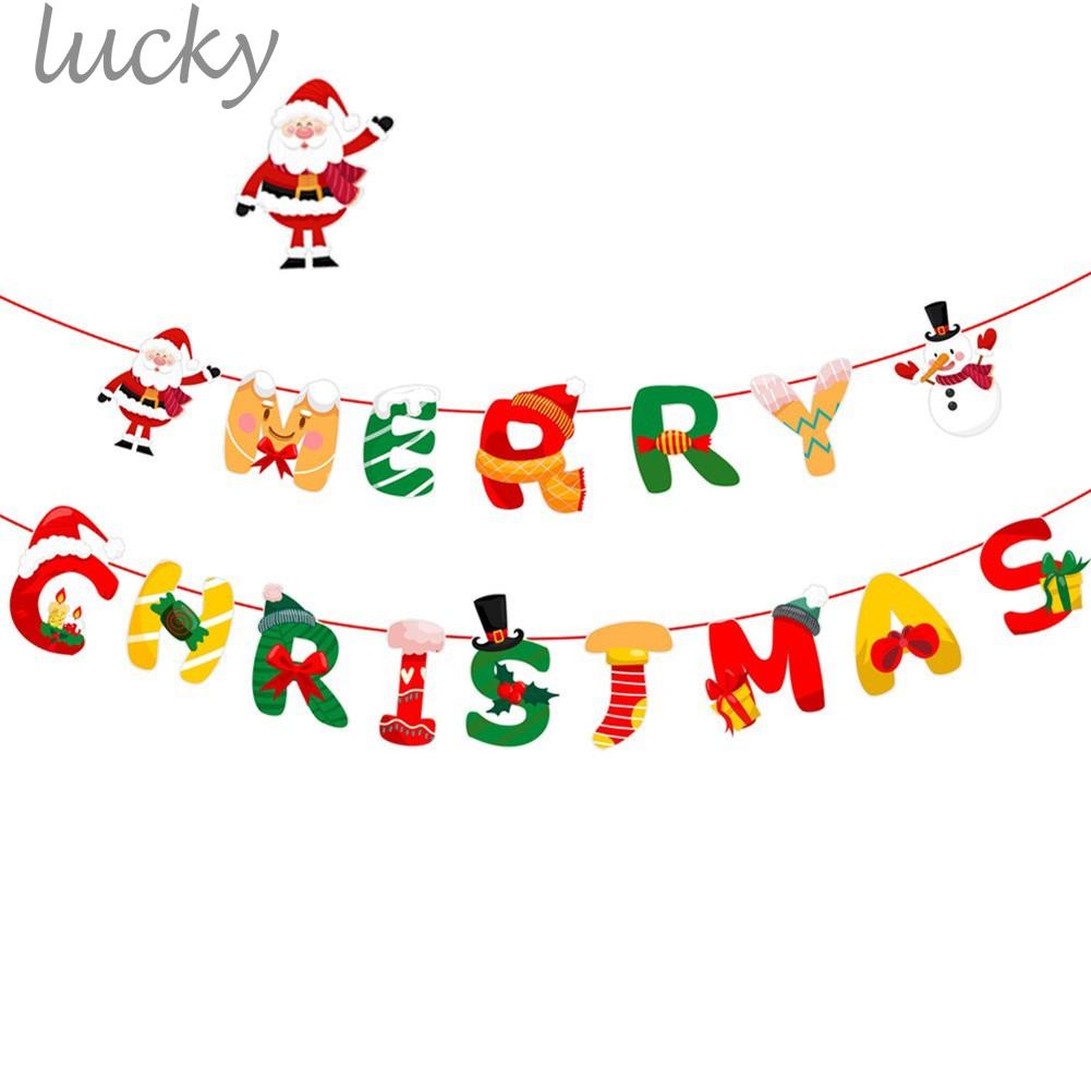 LUCKY~2021 Multi Style Christmas Hanging Banner Xmas Party Santa Claus Elk Sock Decor Holiday Decorations for Home and Shop#Ready Stock