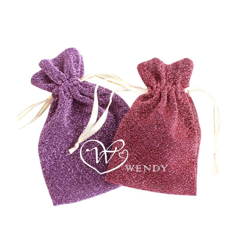 Sét 10 túi dây rút nhung kim tuyến nhiều màu size 10x14 cm